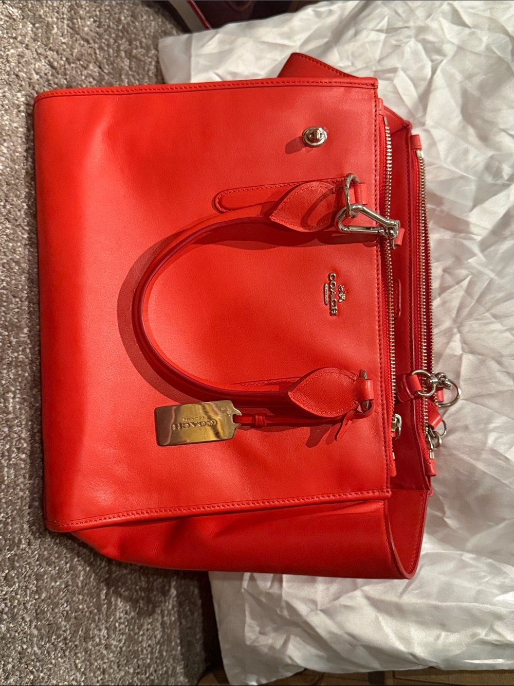 Coach Crosby Carryall smooth Orange Leather Satchel